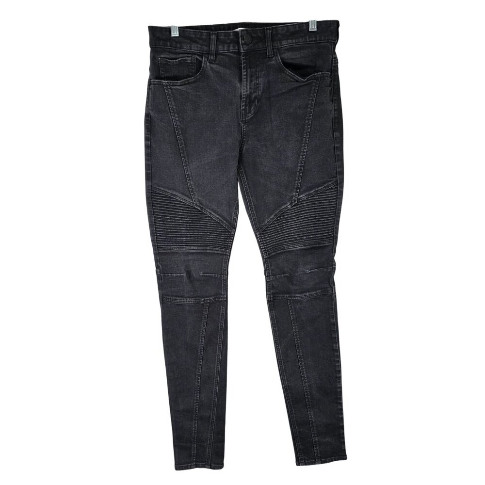 Mens PacSun Stacked Skinny Black Denim Moto Jeans Cotton Blend Stretch 31X32